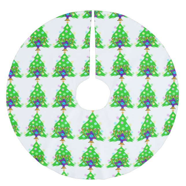 Hanukkah Christmas Interfaith Brushed Polyester Tree Skirt (Front)