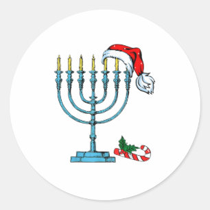 Hanukkah Christmas Santa Hat Family Chr Classic Round Sticker