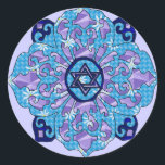 Hanukkah Classic Round Sticker<br><div class="desc">Blues of all shades,  lilac and lavender in a flower shape with a knotted six-sided star in the centre is a great way to celebrate Hanukkah and express your individuality at the same time.</div>
