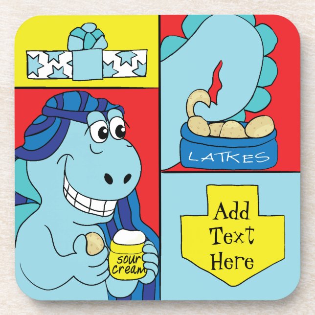 Hanukkah Coaster Personalize DinoLatke Eater (Front)