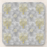 Hanukkah Coaster Personalize Elegant Menorahs<br><div class="desc">Personalize "Elegant Menorahs" Coasters Great host/hostess gift! Thanks for stopping and shopping by. Much appreciated. Happy Chanukah/Hanukkah! Style: Hard Plastic coasters with cork back - set of 6 Decorate your home with custom coasters! Made with high-gloss plastic and a non-skid cork backing, these coasters display your photos and designs with...</div>