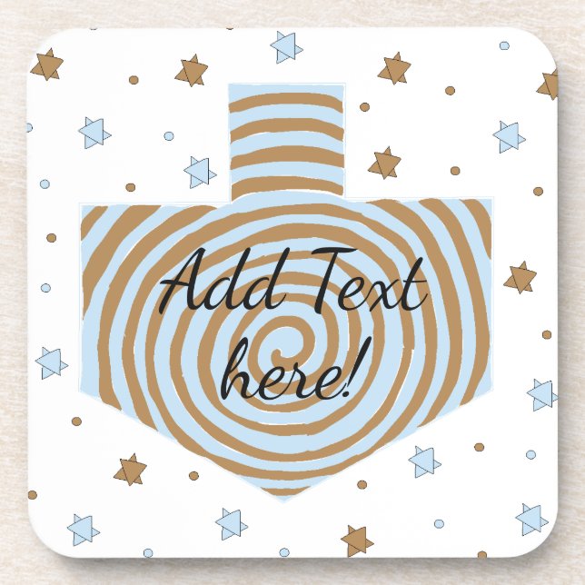 Hanukkah Coasters Blue & Brown Dreidel & Stars (Front)