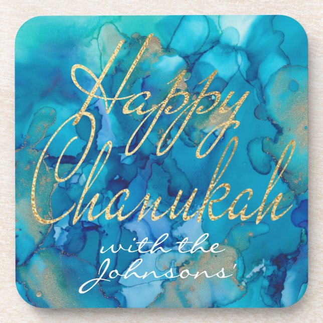 Hanukkah Coasters Blue/Gold Design (Front)