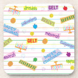 Hanukkah Coasters Chanukah Party<br><div class="desc">"Hanukkah Party" Coasters Thanks for stopping and shopping by. Much appreciated. Happy Chanukah/Hanukkah! Style: Hard Plastic coasters with cork back - set of 6 Decorate your home with custom coasters! Made with high-gloss plastic and a non-skid cork backing, these coasters display your photos and designs with vivid and sharp colors....</div>