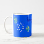 Hanukkah Coffee Mug<br><div class="desc">This mug has a Hanukkah design of dreidel, Star of David, and “Happy Hanukkah” on a blue background. Great for the season.</div>