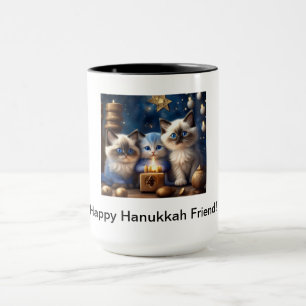 Hanukkah Coffee Mug with Ragdoll Cats