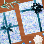 Hanukkah Collage Light Blue Cool Cute Childs Name Wrapping Paper<br><div class="desc">Create your own custom Hanukkah wrapping paper in this cute light blue and white word collage featuring your child's name that celebrates the holiday. Easy to personalise, just add your child's name into the text template and watch it fill into the light blue and white typography design. The Chanukah theme...</div>