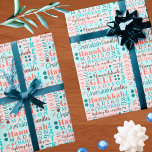 Hanukkah Collage Vintage Cool Cute Childs Name Wrapping Paper<br><div class="desc">Create your own custom Hanukkah wrapping paper in this cute vintage retro coral pink and turquoise blue word collage featuring your child's name that celebrates the holiday. Easy to personalise, just add your child's name into the text template and watch it fill into the vintage colours inspired typography design. The...</div>