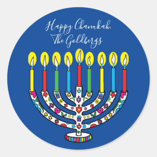 Hanukkah Colorful Menorah Hanukiah Classic Round Sticker