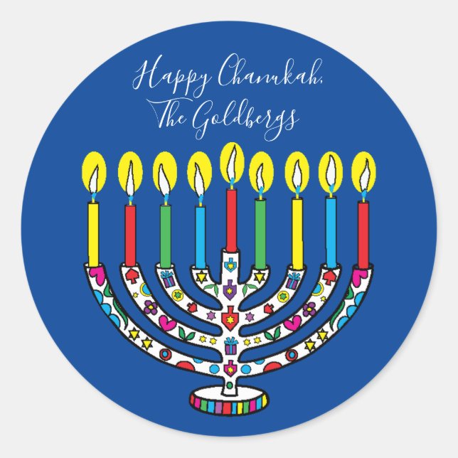 Hanukkah Colourful Menorah Hanukiah Classic Round Sticker (Front)