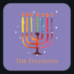 Hanukkah Colourful Menorah Personalised Stickers<br><div class="desc">Easy personalisation editing! Fun colourful menorah square stickers with your name measuring 1.5 inches/20 per sheet! Favours,  seals for envelopes & more!</div>