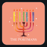 Hanukkah Colourful Menorah Stickers<br><div class="desc">Personalise with your name! Fun colourful menorah square stickers measuring 1.5"x1.5"/20 per sheet! Easy online editing! Favours,  seals for envelopes & more!</div>