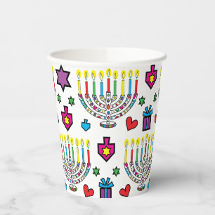 Hanukkah Colourful Menorahs  8 oz. Paper Cups