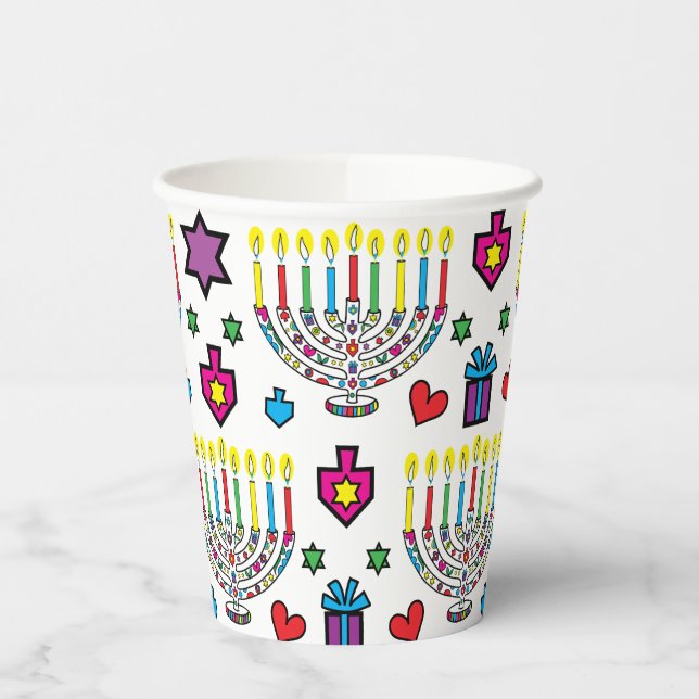 Hanukkah Colourful Menorahs  8 oz. Paper Cups (Left)