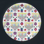 Hanukkah Colourful Menorahs Paper Plate<br><div class="desc">Hanukkah Colourful Menorahs, paper plates. Just cute! Personalise by adding text anywhere on the plate, using your favourite font colour, size, and style. Thanks for stopping and shopping by. Much appreciated! Happy Chanukah/Hanukkah! Size and Style: 9" Round Paper Plate Throw a spectacular party with fully customisable paper plates to match...</div>