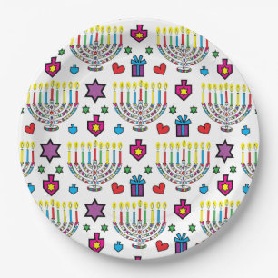 Hanukkah Colourful Menorahs Paper Plate