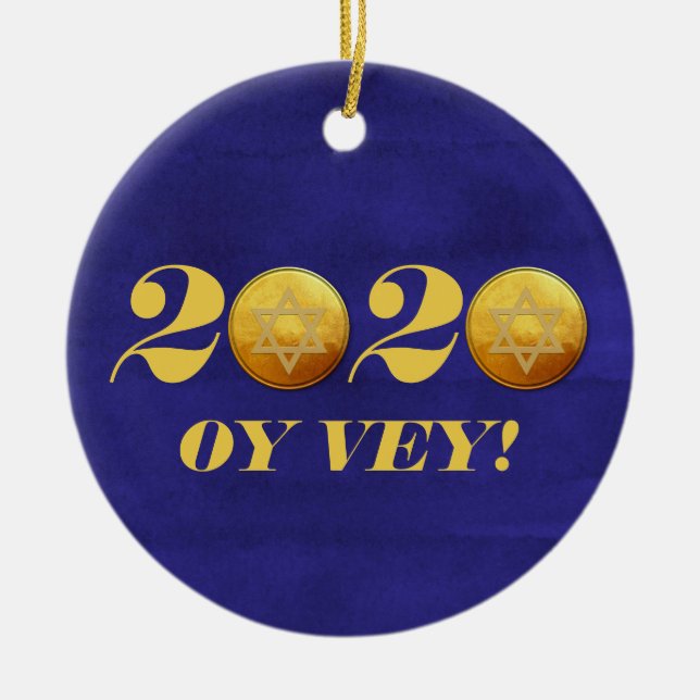 Hanukkah Covid 2020 Gelt Coin Oy Vey Ceramic Tree Decoration (Front)