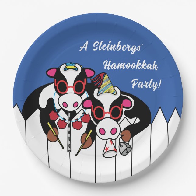 Hanukkah Cows Hamookah Party Paper Plate (Front)