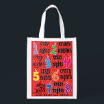 Hanukkah Crazy Nights Tote Bag<br><div class="desc">Hanukkah Crazy Nights, white 2-sided bag. All design elements can be edited. All editable text can be deleted and replaced with your own message. Use your favourite font colour, size, and style. Happy Hanukkah/Chanukah! Style: Reusable Bag Go green and save the planet with our reusable grocery bag! Made with a...</div>