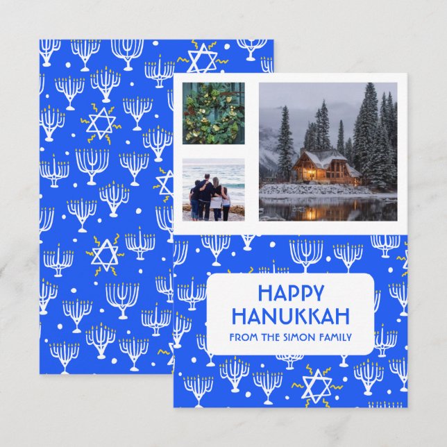 HANUKKAH CUSTOM 3 PHOTOS Menorah Star Holiday  (Front/Back)