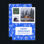 HANUKKAH CUSTOM 3 PHOTOS Menorah Star Holiday<br><div class="desc">Customise this flat card by adding your own text and photos on the front or back. There is a grid in front of the photos which makes it easier to use any size photos you have and keep them lined up and in a square format. You can delete the grid...</div>