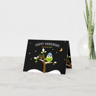 Hanukkah Cute Owl & Menorah Light up the Night Holiday Card