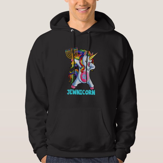 Hanukkah Dabbing Unicorn Jewnicorn Chanukah Jewish Hoodie (Front)