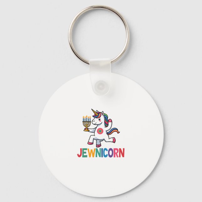 Hanukkah Dabbing Unicorn Jewnicorn Chanukah Jewish Key Ring (Front)