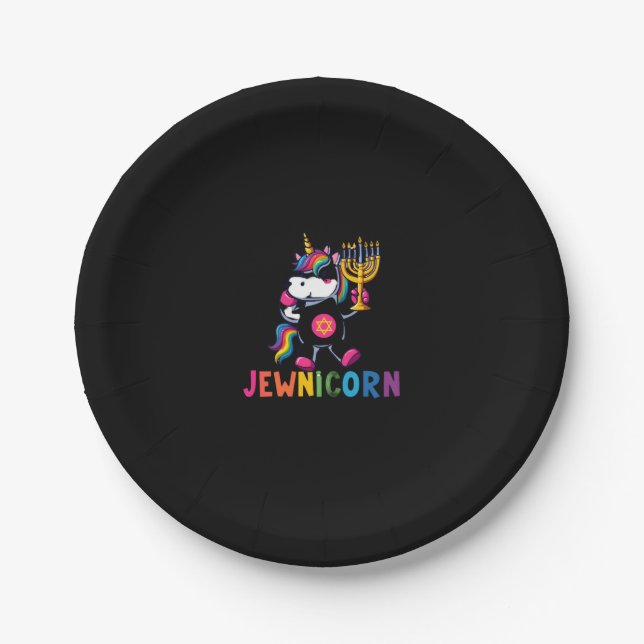 Hanukkah Dabbing Unicorn Jewnicorn Chanukah Jewish Paper Plate (Front)