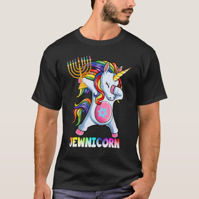 Hanukkah Dabbing Unicorn Jewnicorn Chanukah Jewish T-Shirt (Front)