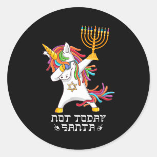 Hanukkah Dabbing Unicorn Not Today Santa Jewnicorn Classic Round Sticker