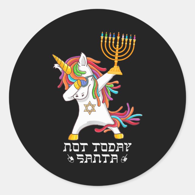 Hanukkah Dabbing Unicorn Not Today Santa Jewnicorn Classic Round Sticker (Front)