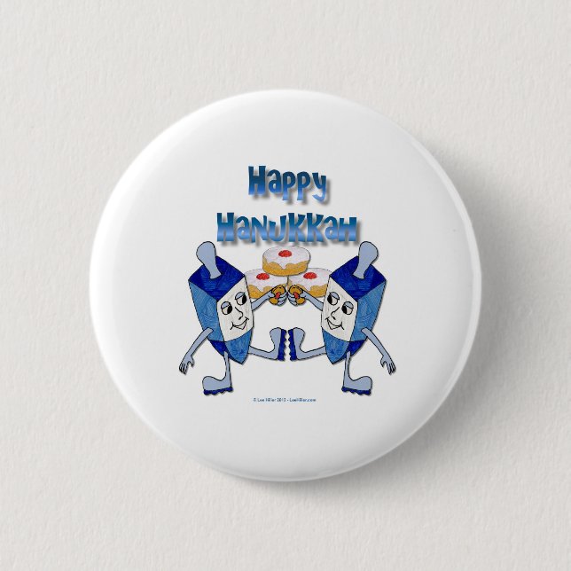Hanukkah Dancing Dreidels and Jelly Donuts 6 Cm Round Badge (Front)