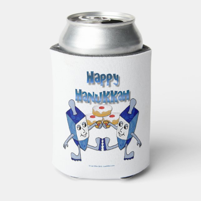 Hanukkah Dancing Dreidels and Jelly Doughnuts Can Cooler (Can Back)