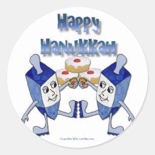 Hanukkah Dancing Dreidels and Jelly Doughnuts Classic Round Sticker