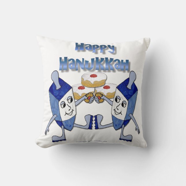 Hanukkah Dancing Dreidels and Jelly Doughnuts Cushion (Front)