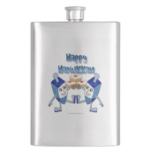 Hanukkah Dancing Dreidels and Jelly Doughnuts Hip Flask