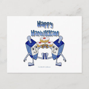 Hanukkah Dancing Dreidels and Jelly Doughnuts Holiday Postcard