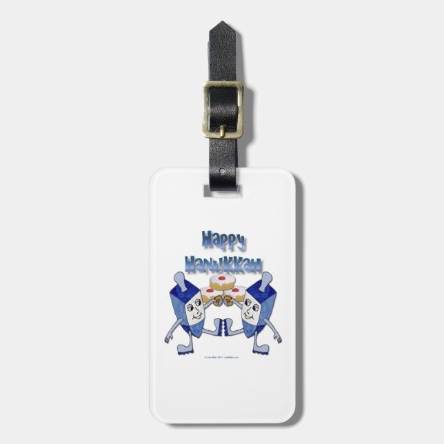 Hanukkah Dancing Dreidels and Jelly Doughnuts Luggage Tag (Front Vertical)