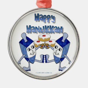 Hanukkah Dancing Dreidels and Jelly Doughnuts Metal Tree Decoration