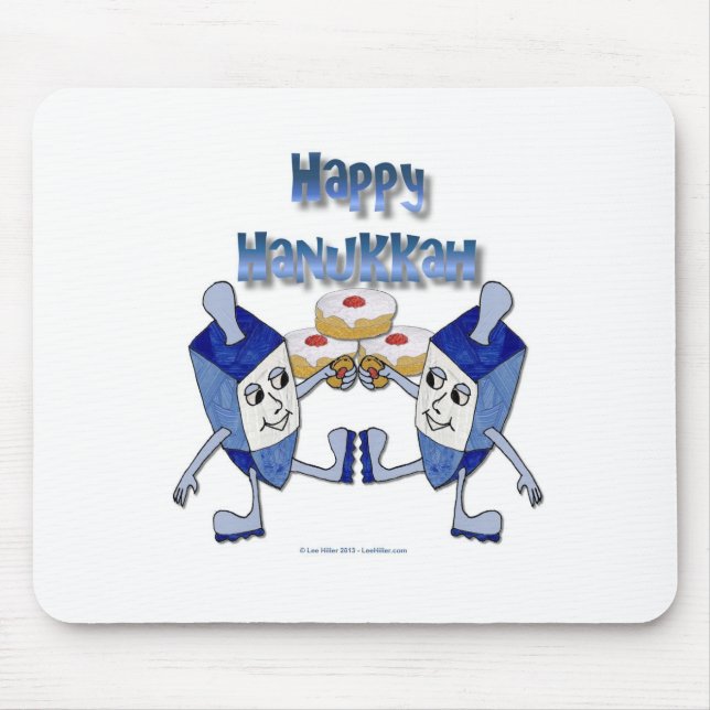 Hanukkah Dancing Dreidels and Jelly Doughnuts Mouse Mat (Front)