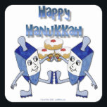 Hanukkah Dancing Dreidels and Jelly Doughnuts Square Sticker<br><div class="desc">You are viewing The Lee Hiller Designs Collection of Home and Office Decor,  Apparel,  Gifts and Collectibles. The Designs include Lee Hiller Photography and Mixed Media Digital Art Collection. You can view her Nature photography at http://HikeOurPlanet.com/ and follow her hiking blog within Hot Springs National Park.</div>