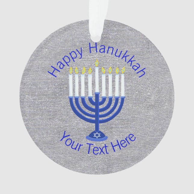 Hanukkah Dark Blue Menorah Chrismukkah Bling Ornament (Front)