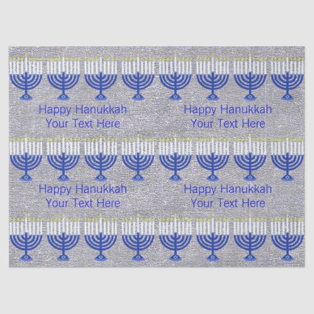 Hanukkah Dark Blue Menorah Faux Silver Festive Tissue Paper (Front)