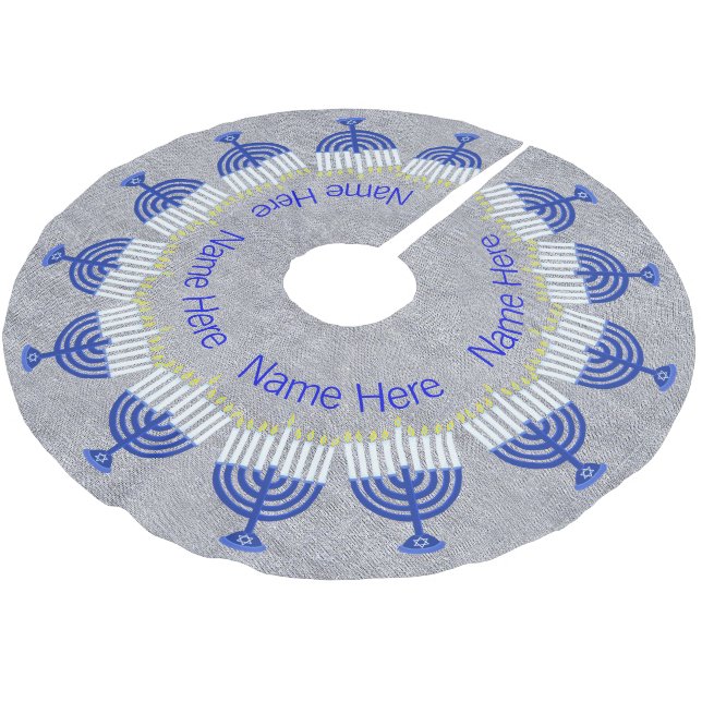Hanukkah Dark Blue Menorah Fun Chrismukkah Brushed Polyester Tree Skirt (Angled)