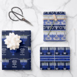 Hanukkah Dark Blue Menorah Monogram Assortment Wrapping Paper Sheet<br><div class="desc">Create your own Hanukkah wrapping paper sheets with this assortment of dark blue Menorah patterns and stripes that is easy to personalise with your monogram initial for one of a kind gift wrap. Sheet one has an allover pattern of my original dark blue Menorah artwork sprinkled between space for HAPPY...</div>