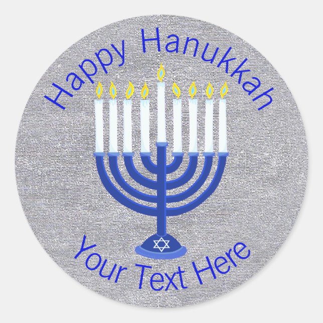 Hanukkah Dark Blue Menorah On Faux Silver Cute Classic Round Sticker (Front)
