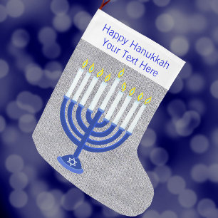 Hanukkah Dark Blue Menorah Silver Chrismukkah Large Christmas Stocking