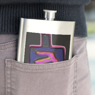 Hanukkah dark neon rainbow dreidel hip flask