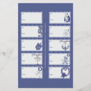 Hanukkah Designs 2 Gift Tags on a Page - 10 Design